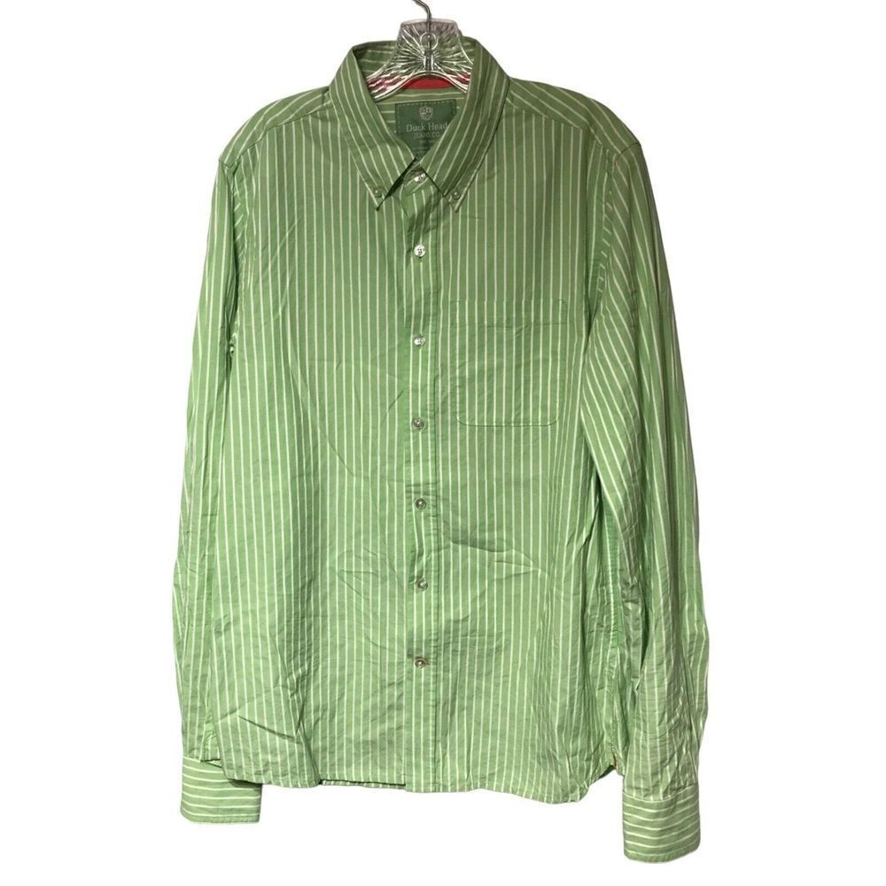 Duck Head Jeans co long sleeve button down men green‎ stripped cotton shirt XL